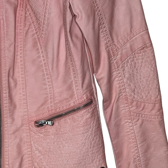 Point Zero Pink Faux Leather Jacket Size S Zipper Pockets EUC - Picture 3 of 6